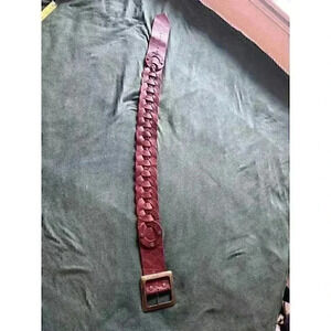 Brown leather braided belt metal rivets square buckle 42” x 3” square buckle